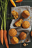 Orange and carrot muffins with walnuts