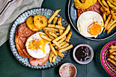 Ham steak with fried egg and chips from the Air Fryer