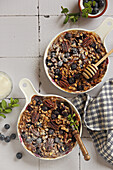 Baked oatmeal with blueberries and maple candied pecans