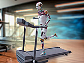 Humanoid robot running on a treadmill, illustration