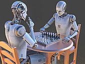 Robots playing chess, illustration