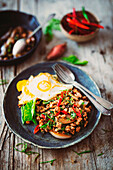 Phat Kaphrao - Thai minced meat dish with fried egg and chilli