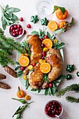 Roast chicken with cranberries and mandarins