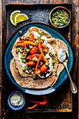 Chia wraps with grilled vegetables and sesame parsley pesto
