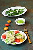 Potato balls with scamorza cheese and green beans