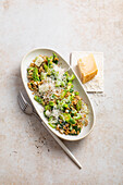 Oat risotto with spring vegetables