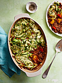 Minced meat casserole with courgettes and peppers