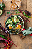 Chard baked eggs with avocado
