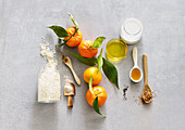 Ingredients for vegan mandarin jelly with millet and cinnamon crumble