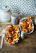 Roast sausages with turnip fries