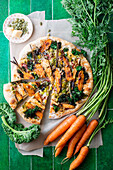 Carrot pizza with kale