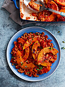 Barley casserole with tomatoes and pumpkin