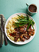Liver with onions, green beans and parsnip puree