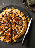 Spelt galette with mushrooms, leek, and miso