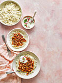 Chana Masala with cumin rice and raita