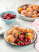 Buttermilk drop doughnuts with cherry compote