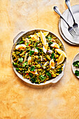 Kedgeree with sardines and boiled eggs