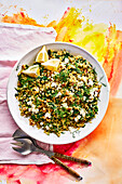 Lemon and spinach rice with feta