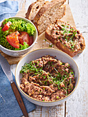Chickpea and bean spread with whole grain bread