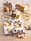 Almond chocolate dipped cookies in a star shape