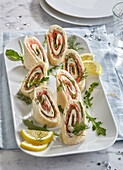 Tortilla wraps with rocket and smoked salmon