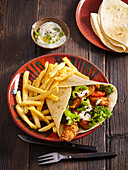 Wrap with chicken fingers and chips