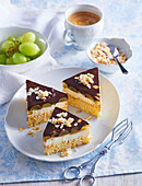 Sheet cake with coconut and grapes