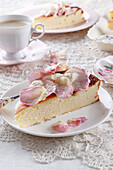 Cheesecake with sugared rose petals
