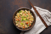 Asian fried rice with egg and vegetables