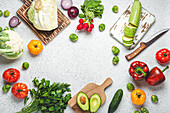 Fresh various vegetables with wooden cutting boards