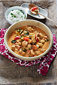 Red chicken curry with fragrant rice