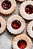 Linzer cookies with raspberry jam