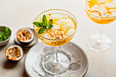 Passion fruit martini with mint