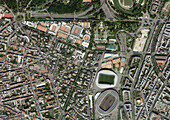 Parc des Princes and Roland Garros Stadium, satellite image
