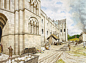 St Augustine's Abbey during construction, illustration