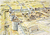 Portchester Castle, late 10th century, illustration
