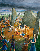 Avebury stone circle, c3rd millennium BC, illustration
