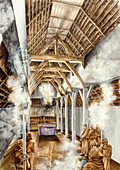 Lindisfarne Priory, c652AD, illustration