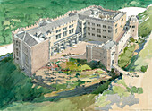 Berry Pomeroy Castle, early 17th century, illustration