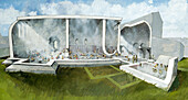 Bath house at Wroxeter Roman City, illustration