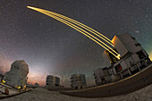 Very Large Telescope firing laser beams at night