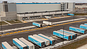 Trailers outside a new warehouse, Detroit, Michigan USA