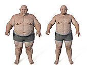 Man before and after gaining weight, illustration