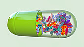 Probiotic pill, conceptual illustration