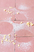 Mediterranean kitchen tiles with baking ingredient scraps