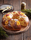 Portuguese king cake with candied fruit (Bolo Rei)