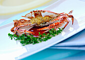 King crab with cheese stuffing and sauce