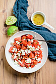 Watermelon feta salad with lime dressing
