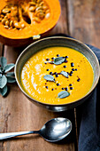 Oven-roasted pumpkin and cauliflower soup with sage