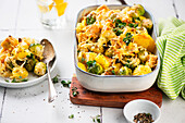 Vegetarian Brussels sprout casserole with tofu
